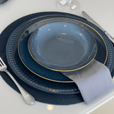 Prato para Sobremesa Noir em Cerâmina Azul 20,5cm - Ela Decora